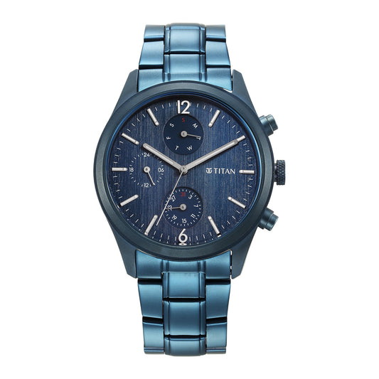 Titan Neo Splash Blue Dial Quartz Multifunction Stainless Steel Strap Watch for