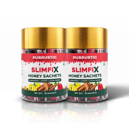 PURRUSTIC SLIMFIX HONEY SACHET Natural Weight Loss Through 9 Ayurvedic Herbs, Control Metabolism and Digestion, Natural Juice from Triphala, Turmeric & Dandelion, No Added Sugar (60 SACHETS)