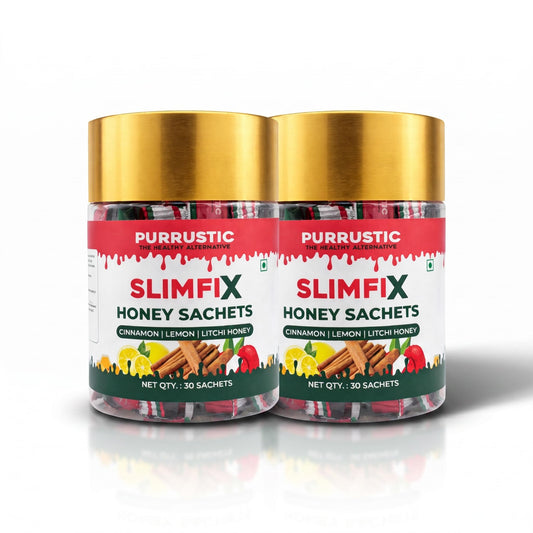 PURRUSTIC SLIMFIX HONEY SACHET Natural Weight Loss Through 9 Ayurvedic Herbs, Control Metabolism and Digestion, Natural Juice from Triphala, Turmeric & Dandelion, No Added Sugar (60 SACHETS)