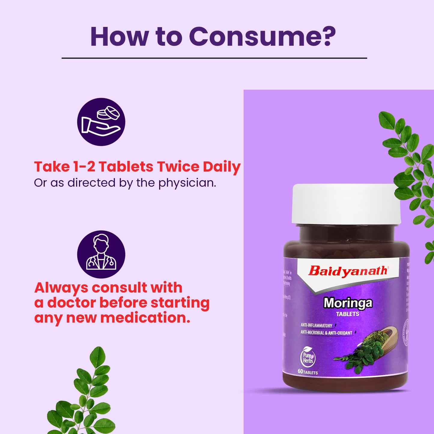 Baidyanath Moringa Tablets 60 Tabs (Pack of 1) –Drumstick Leaf Tablets|- image 5