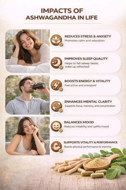 Ashwagandha Capsules | Natural Stress Relief, Sleep Support & Energy Booster | Ayurvedic Adaptogen for Calm, Focus & Stamina | 100% Herbal Supplement | 60 Veg Capsules