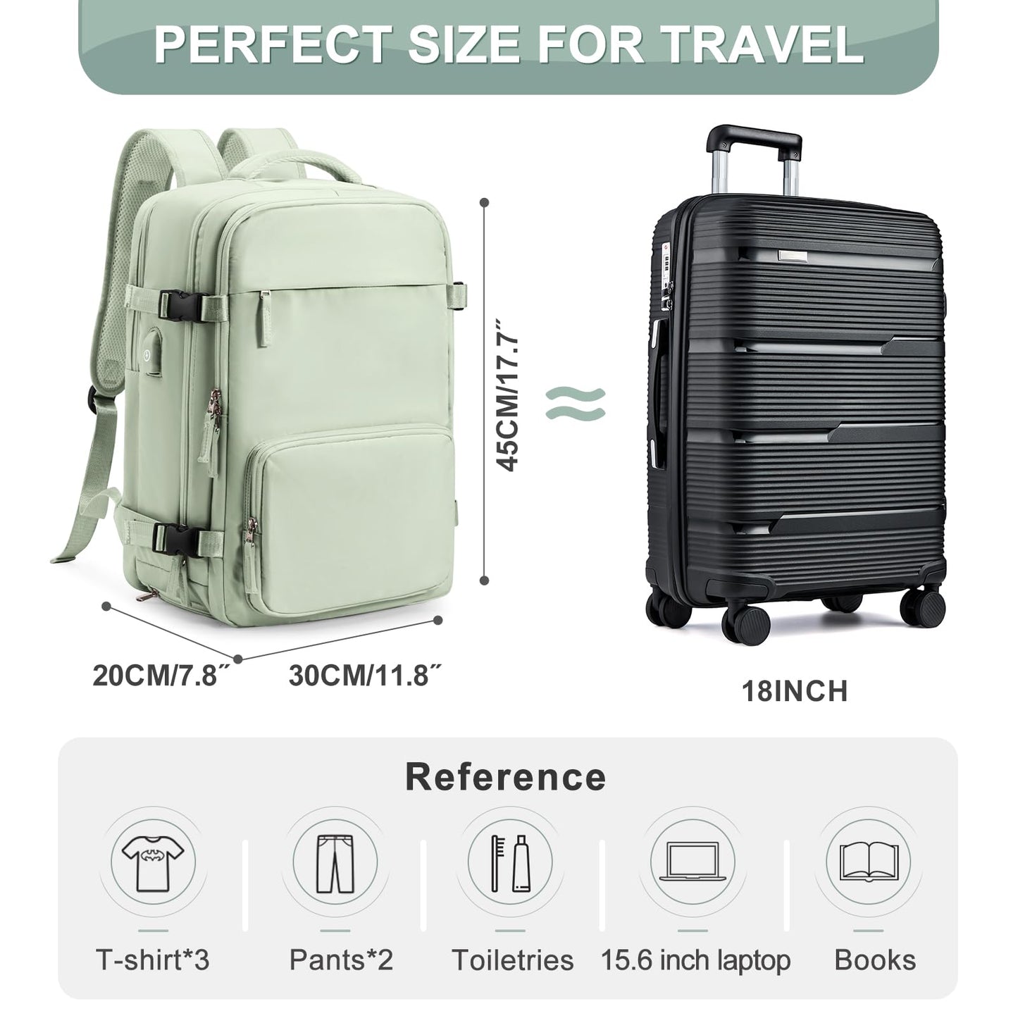 PAUBACK travel backpack for women men, Mint Green, Update