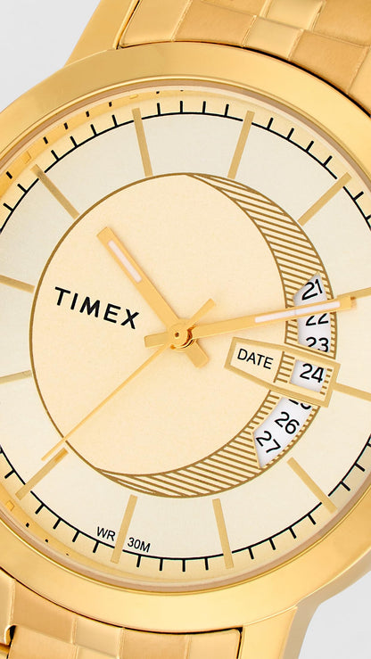 TIMEX Classics Analog Watch for Unisex with Champagne Round Dial & Gold Stainless Steel Bracelet Band Water Resistant Unisex Wrist Watches - TW00PR229