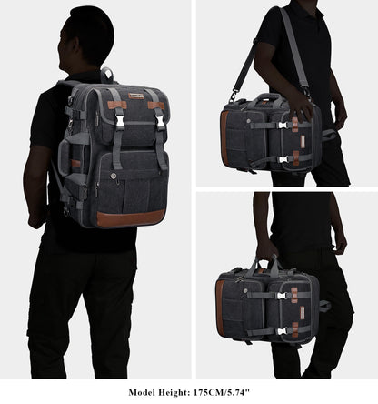 WITZMAN Canvas Travel Backpack for Men Large Laptop Backpack Fit 17 inch Carry-on Airline Approved Convertible Shoulder Rucksack(A6617 Black)
