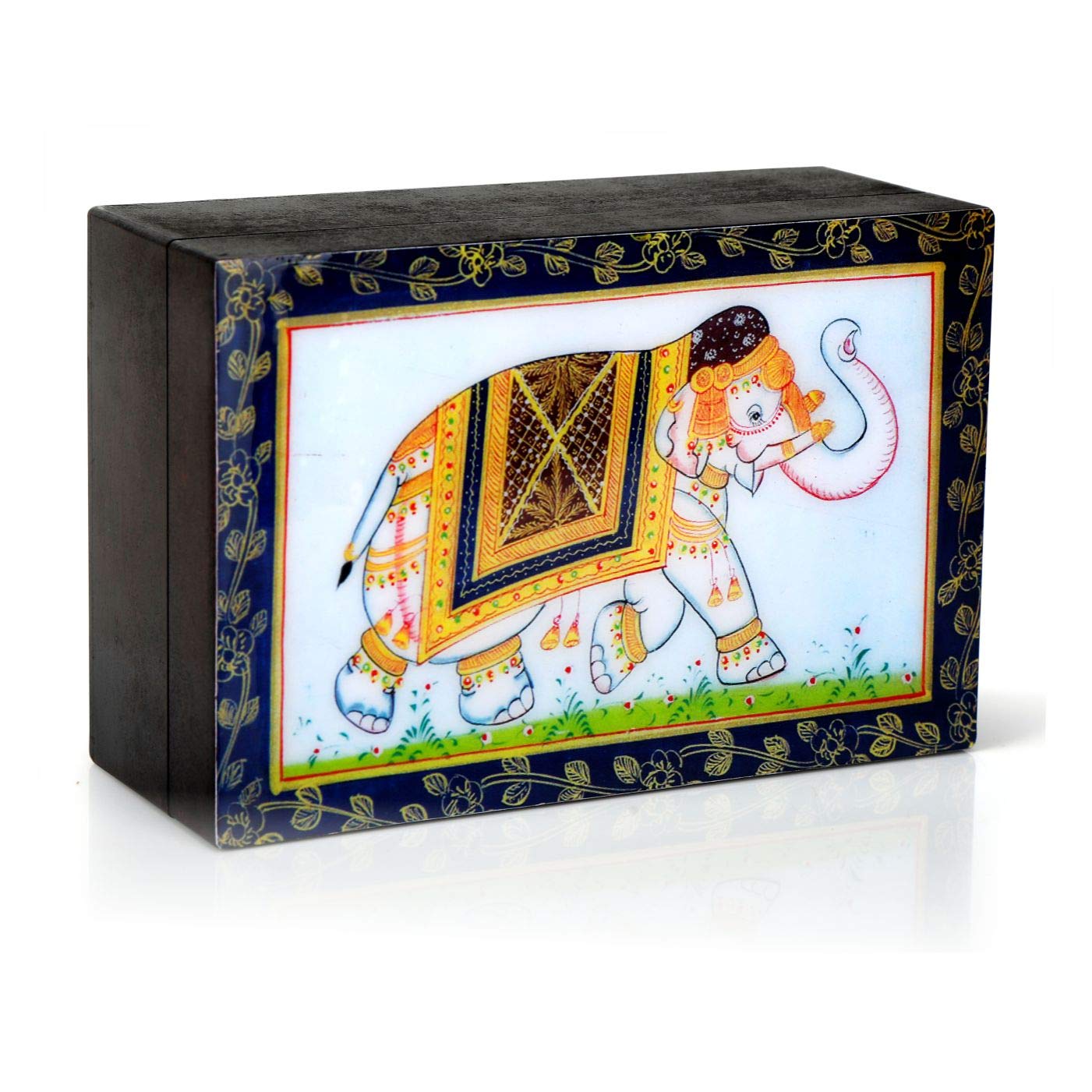 Octavius Tulsi Rose Chamomile Tisane Whole leaf tea in Darkwood Handcrafted Wooden gift box with Traditional Indian Elephant Pattern On The Lid | Caffeine Free | - 50 Gms (50 Servings)