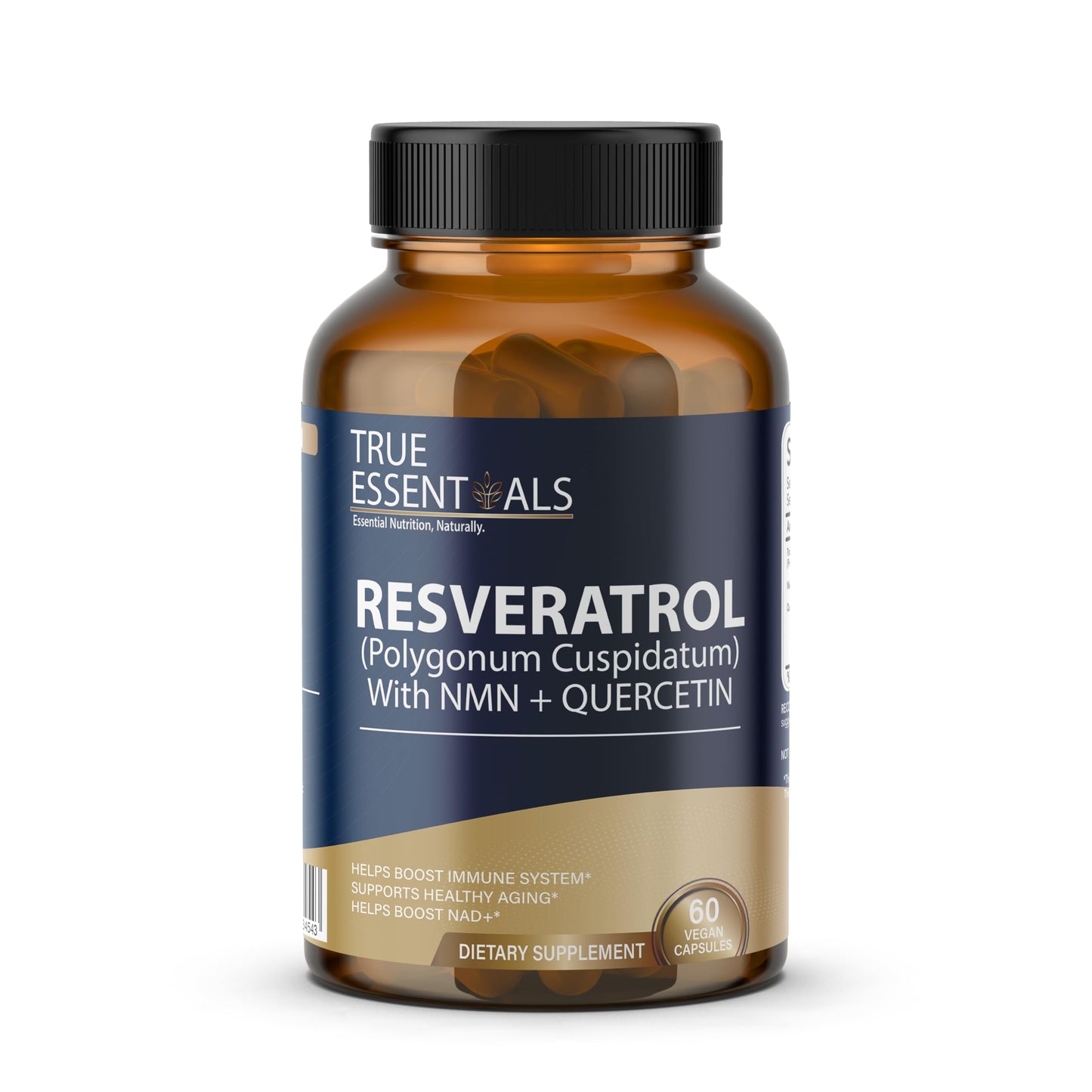 True Essentials Trans Resveratrol 99.9% Pure 500mg Supplement Slow down Aging | Anti-Inflammatory | Improves Metabolism and Heart health (60 Veg Capsules)