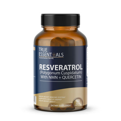 True Essentials Trans Resveratrol 99.9% Pure 500mg Supplement Slow down Aging | Anti-Inflammatory | Improves Metabolism and Heart health (60 Veg Capsules)