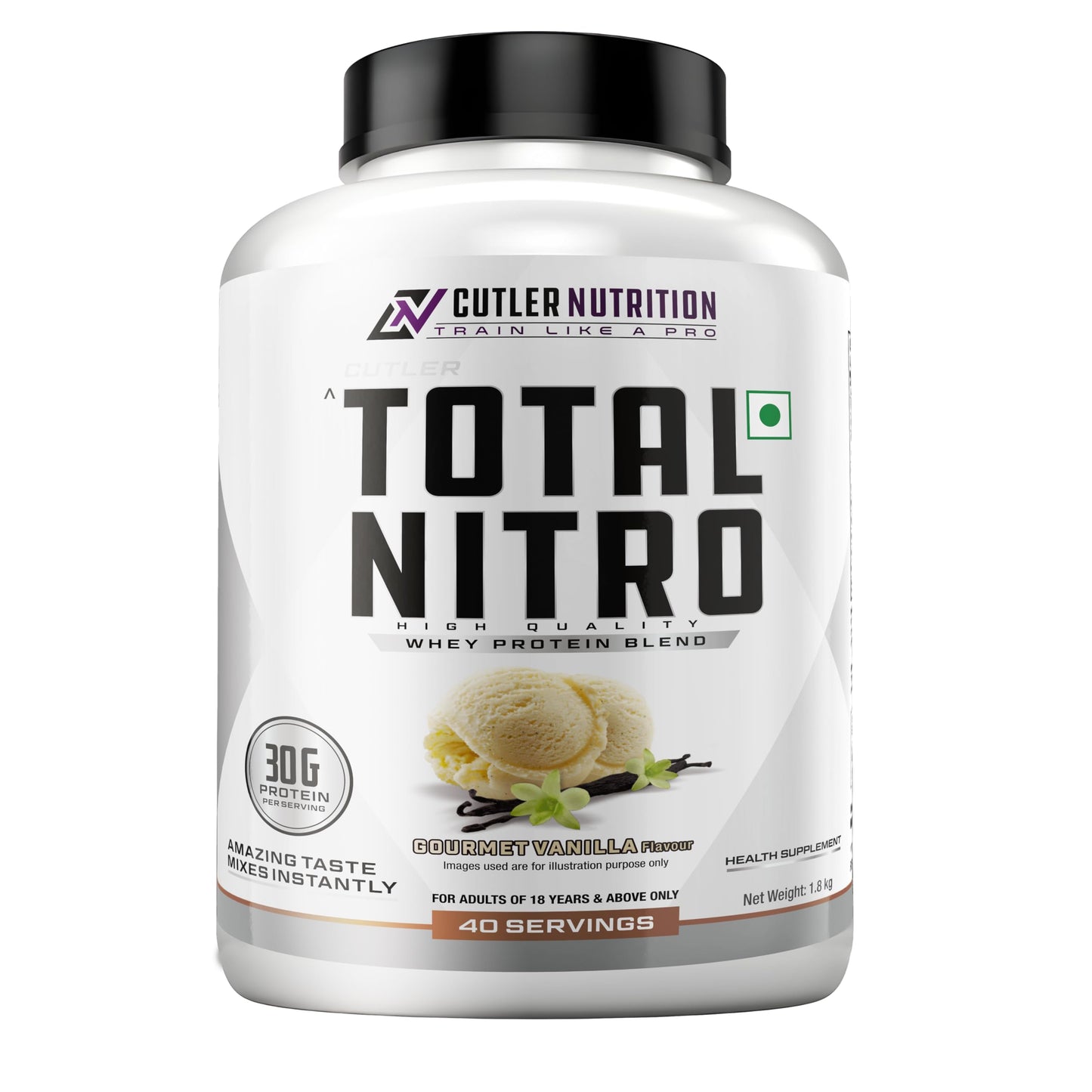 CUTLER NUTRITION TOTAL NITRO Whey Protein Blend – Gourmet Vanilla | 30g Protein | 40 Servings | Fast Mixing Premium Protein Powder | Muscle Recovery & Lean Muscle Support