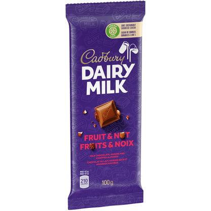 Cadbury Dairy Milk Chopped Fruit & Nut Chocolate Bar, Classic Creamy Taste, 100% Sustainably Sourced Cocoa 95g (From UK)