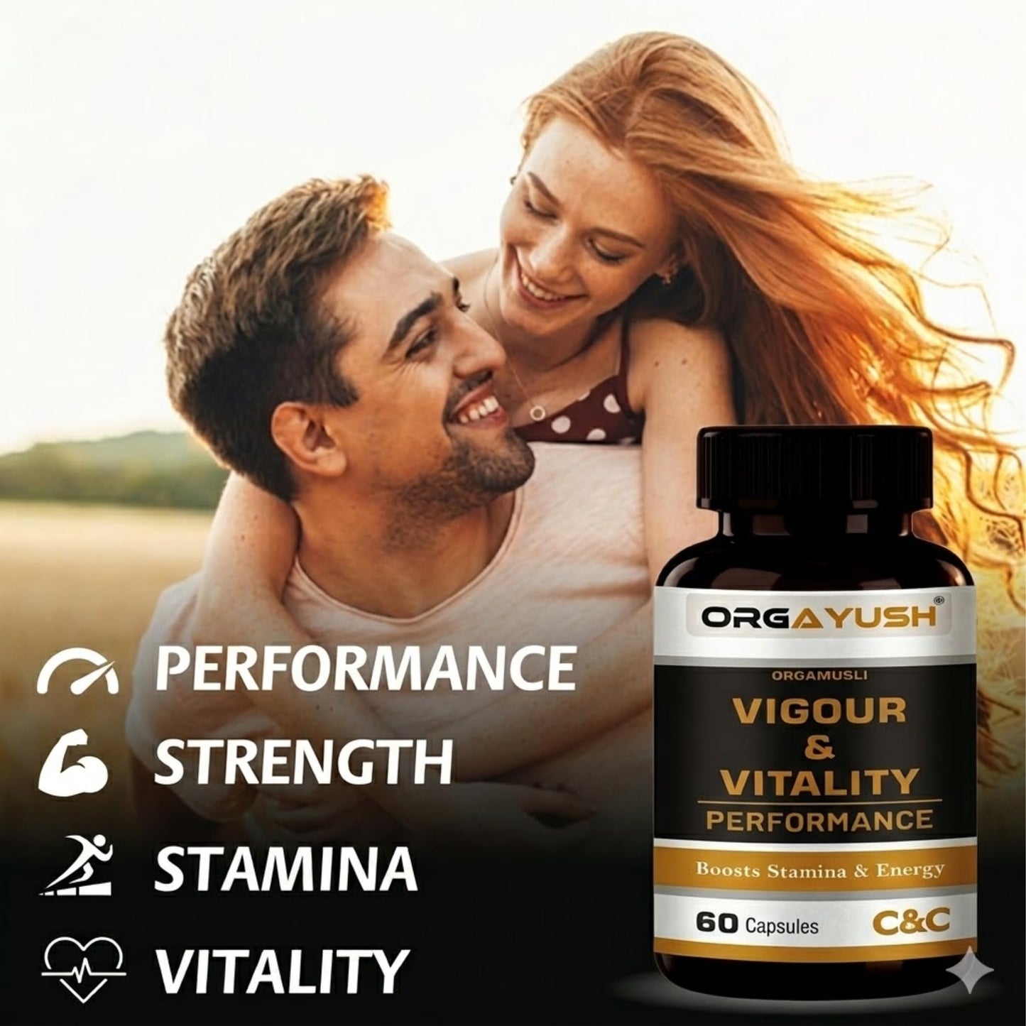ORGAYUSH Vigour & Vitality Capsules – Energy, Stamina & Muscle Support Supplement with Herbal Extracts, Vitamins & Amino Acids for Performance & Recovery(Pack of 1)