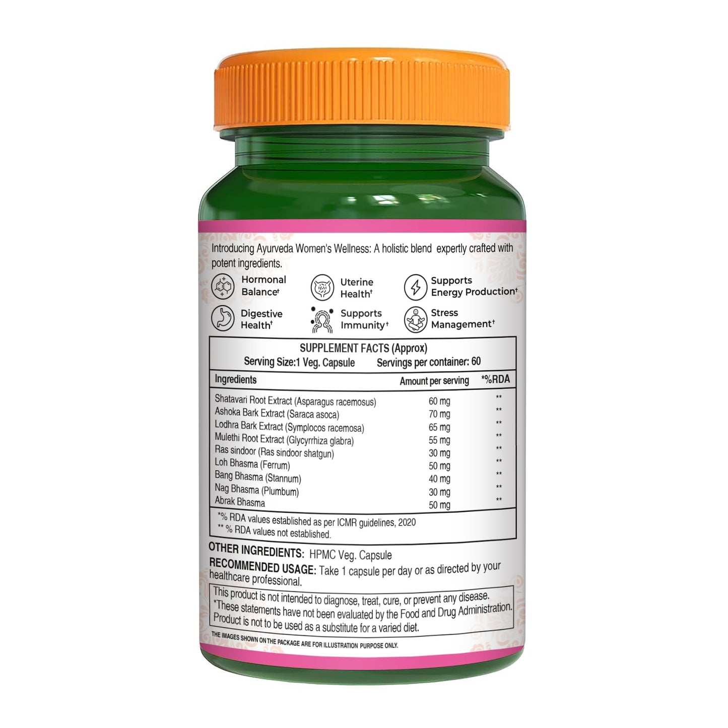 Pure Nutrition Women's Total Wellness Supplement | Supports Stress Management, Digestive Health, Enhanced Energy, Hormonal Balance, & Improved Immunity & Metabolism | 60 Veg Capsules