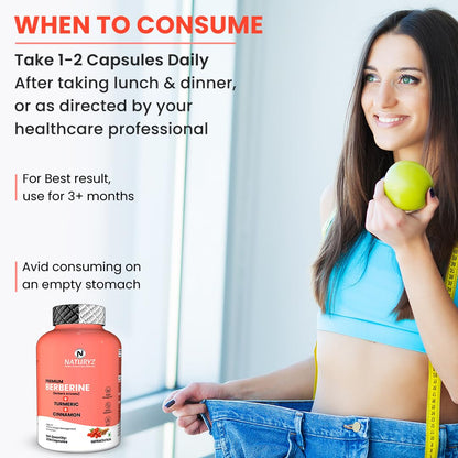 NATURYZ Premium Berberine + Cinnamon + Turmeric Weight Loss Supplement for Women – Vegetarian