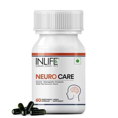INLIFE Neuro Nerve Care, Ashwagandha Green Tea Turmeric, 60 Veg Capsules (Pack of 1, 60)