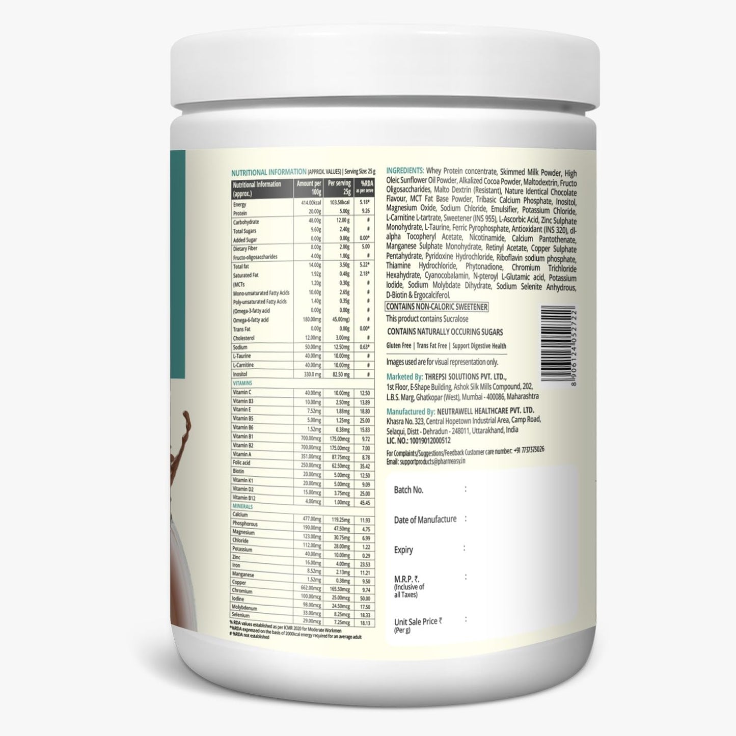 PharmEasy Diabetic Protein Powder - 400g | 2X Calcium, Magnesium and Zinc | Protein Intake Twice Daily for Supporting Sugar Levels & Weight Balance | No Added Sugar | Dutch Chocolate Flavor