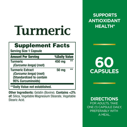 Nature's Bounty Turmeric/Curcumin, 60 Capsules, 450 Mg- image 4