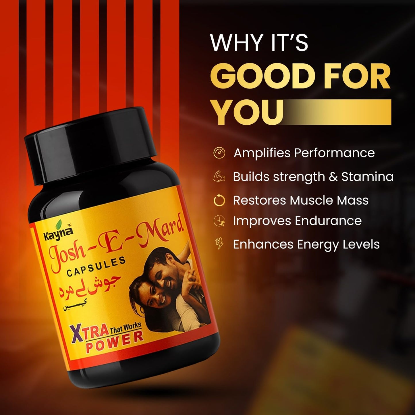 KAYNA HEALTHCARE Josh-E-Mard Power Capsules for Stamina & Vitality Support | Energy, Strength & Performance Booster | Herbal Supplement for Men, 60 Capsules