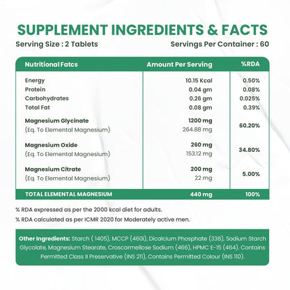 Vlado’s Himalayan Organics Magnesium Citrate + Glycinate + Oxide Complex 1660 mg Supplement For Men And Women | Boost Heart, Nerve & Muscle Health | Good For Strong Bones | Maintain Sugar Level - 120 Vegetarian Tablets