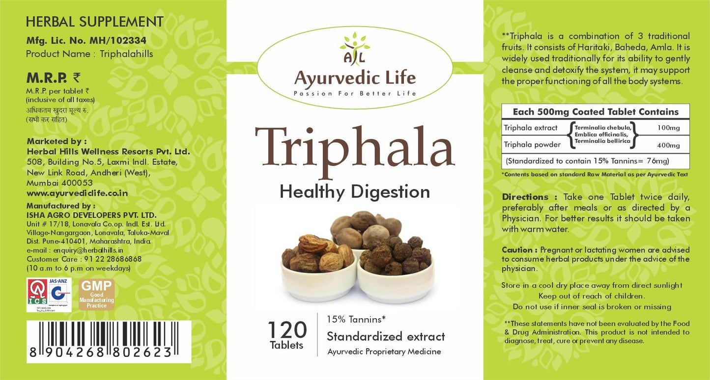 Ayurvedic Life Triphala Capsules 500mg Tablets, Natural, 120 count- image 5