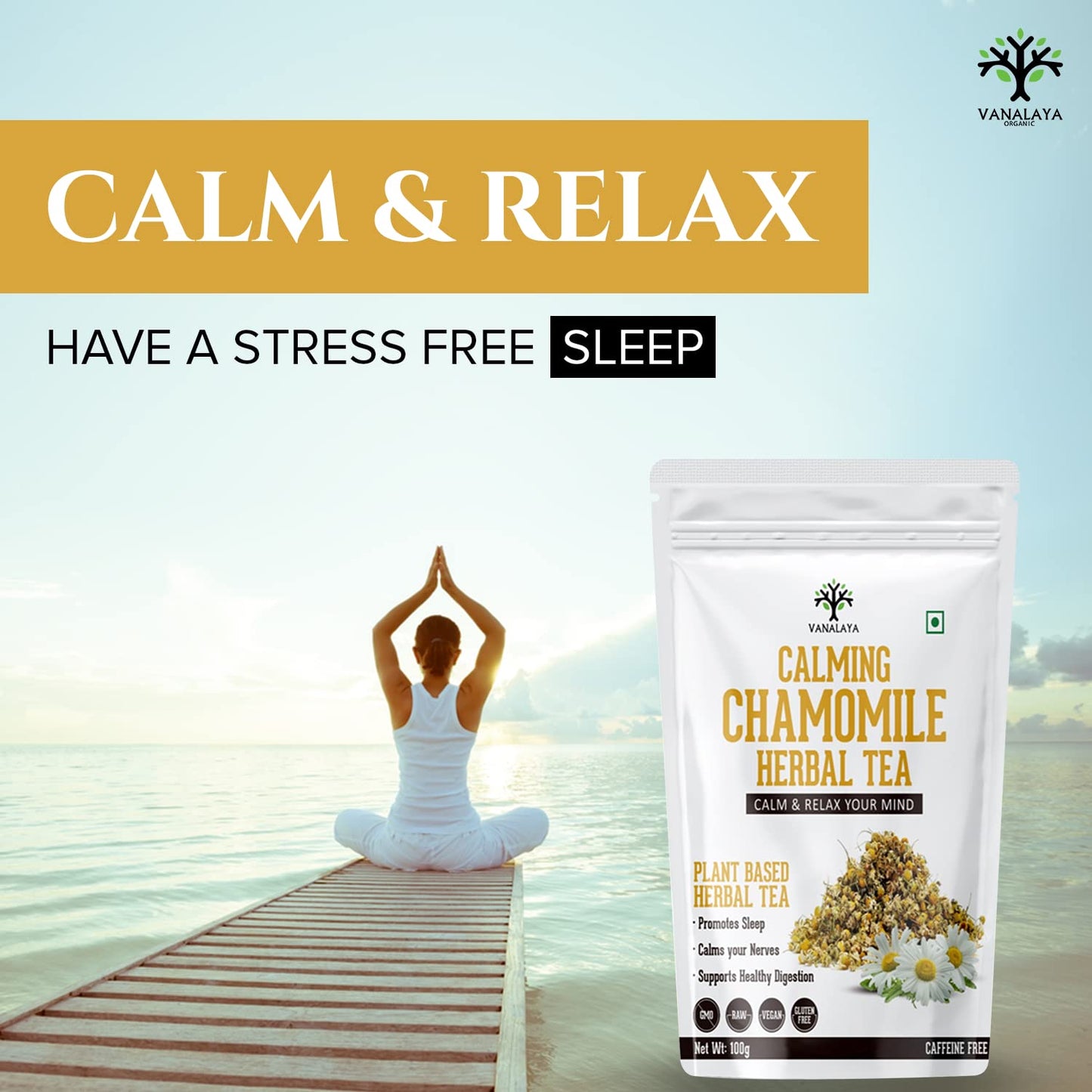 Vanalaya Calming Chamomile Herbal Tea From dried Chamomile Flowers (100gm)