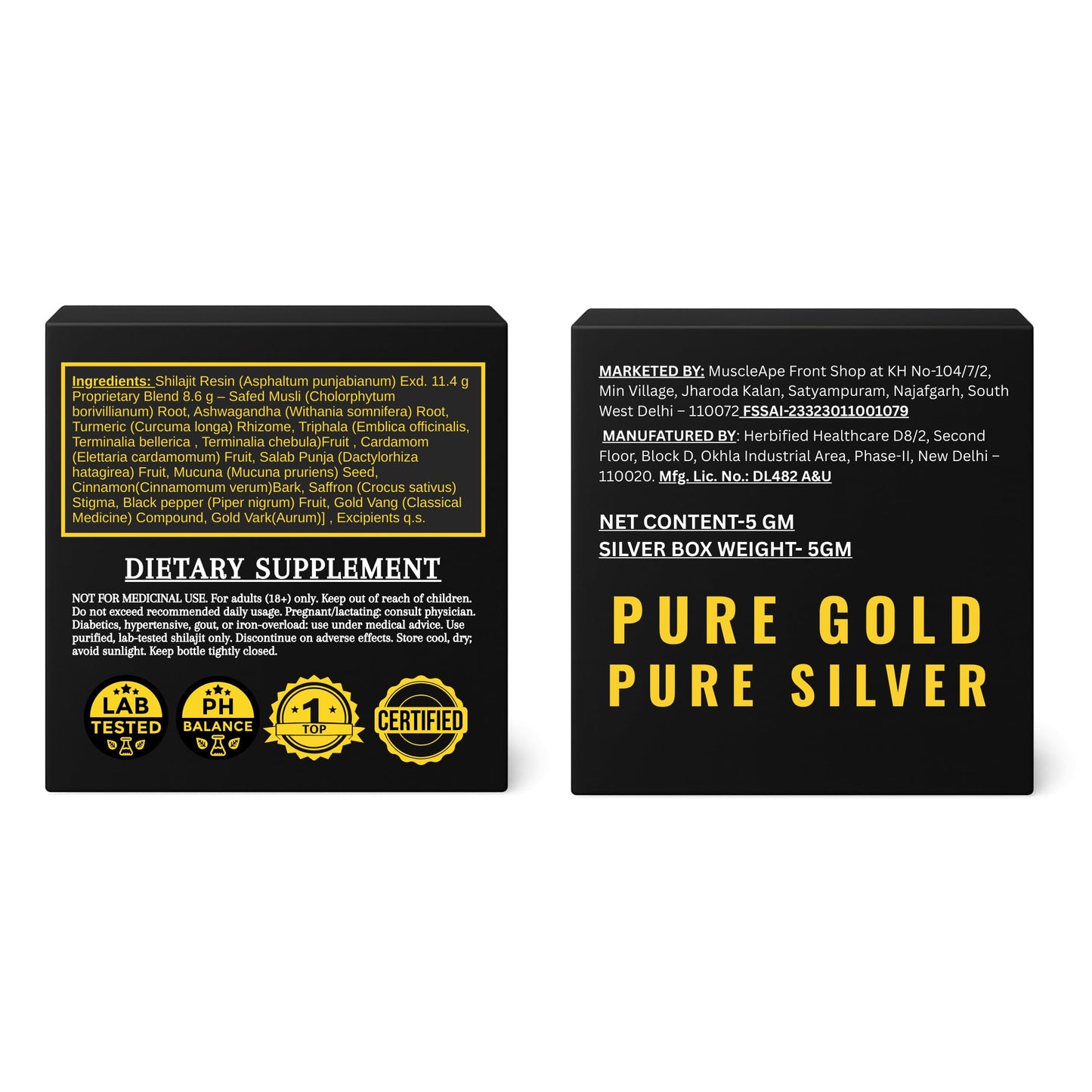 Muscleape Pure Himalayan Shilajit Resin (5 g) in Pure Silver Container | Enriched with Ashwagandha, Tribulus & 12+ Ayurvedic Herbs | 24K Gold Infused | Energy, Strength, Immunity & Vitality Support