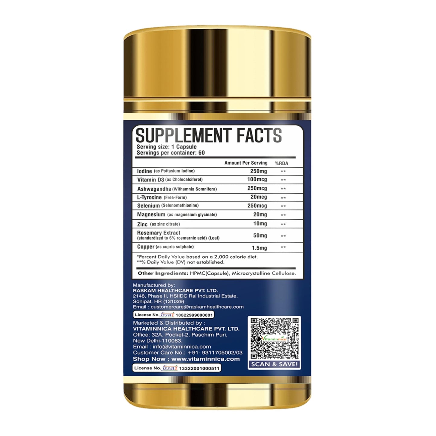 Vitaminnica Thyroid Support Capsules – 60 Vegan Capsules with Iodine - Energy