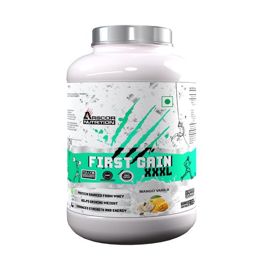 Arscor's First Gain Mass Gainer Powder | High-Calorie Weight Gainer with Whey Protein & Complex Carbs | Muscle Mass & Strength Builder | No Added Sugar (2.5 Kg, Mango Vanilla)