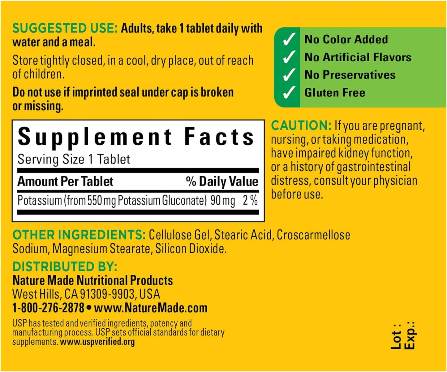 Nature Made Potassium Gluconate 550mg, 100 tablets
