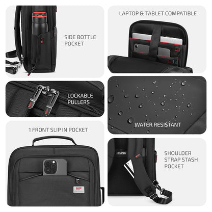 VIP Legacy 17 Inch Convertible Laptop Backpack 25L | Water-Resistant with USB Charging Port | Padded Laptop Sleeve, 3 Compartments, Front Organizer | Office & Travel Backpack for Men & Women (Black)