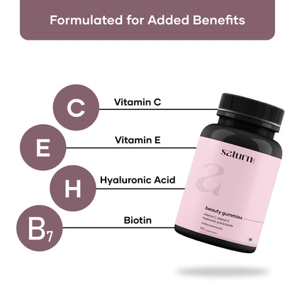Saturn by GHC Beauty Gummies for Women, with Vitamin C, Vitamin E, Hyaluronic Acid and Biotin, Cranberry Flavour, 30 Count