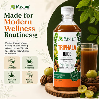 Madren Healthcare Ayurvedic Triphala Juice 750ml | Amla, Baheda & Haritaki Blend | Supports Digestion, Gut Health, Detox & Immunity | Zero Added Sugar | Natural Ayurvedic Herbal Juice | Vegetarian | For Men & Women