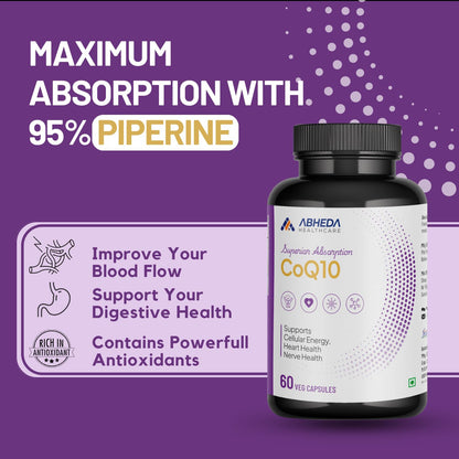 ABHEDA HEALTHCARE Coenzyme Q10 (Ubiquinone) 200mg – 60 Vegetarian Capsules, Pack of 2