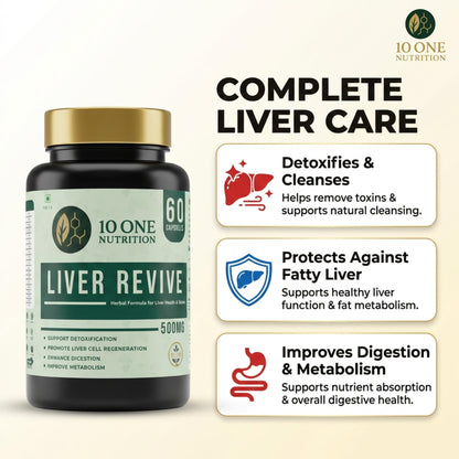 10 One Nutrition Liver Revive Detox 500mg with Kutki, Punarnava & 17 More Herbs | Care Fatty Liver, Digestive Enzymes & Natural Detox Support | 60 Veg Capsules