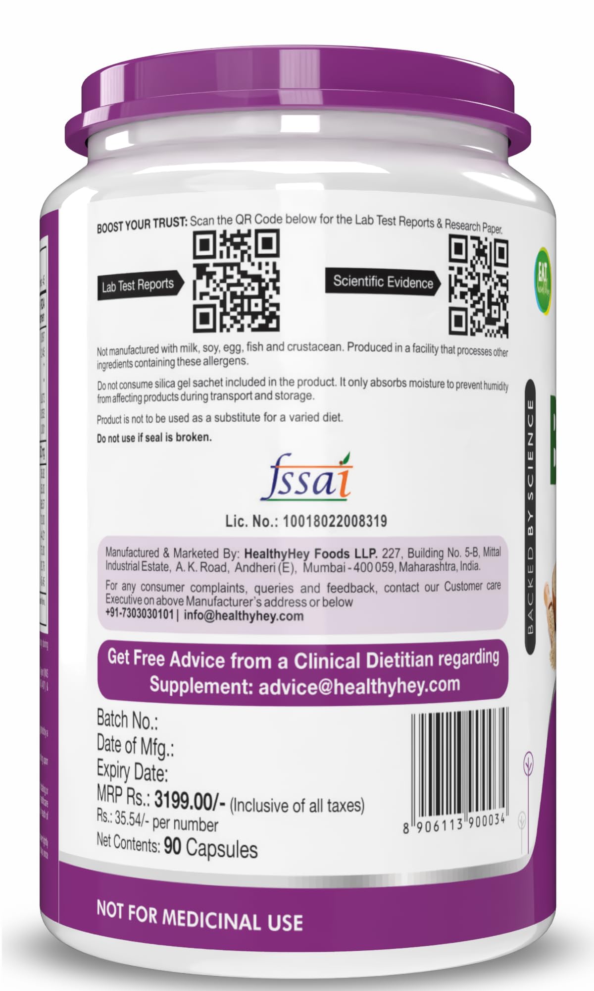 HealthyHey Nutrition Natural Vitamin B-Complex - from Quinoa Sprout - 90 Vegetable Capsules