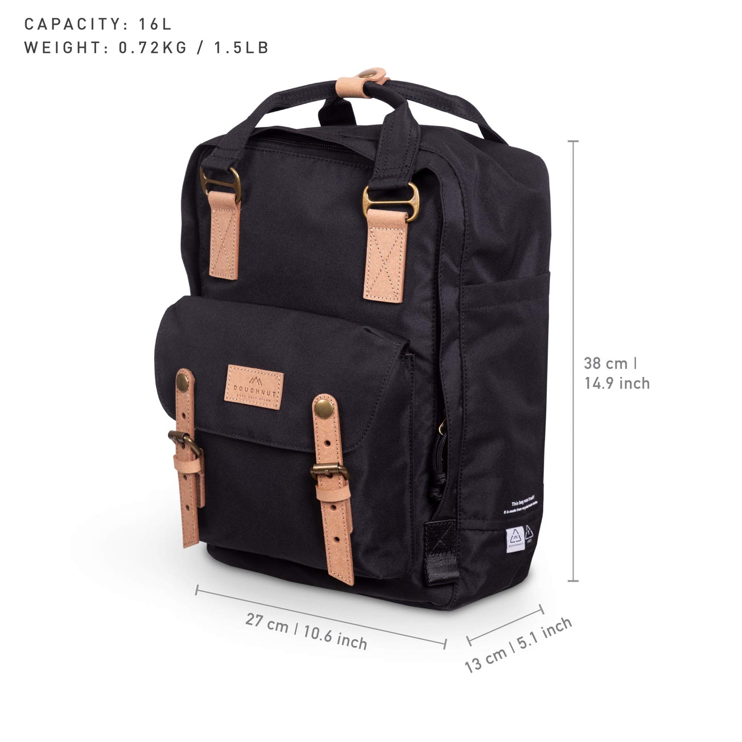 Doughnut Travel Laptop Backpack, Slim Durable Reborn Series Daypack Backpacks, Men & Women Fits 14 Inch Notebook, Black, One Size