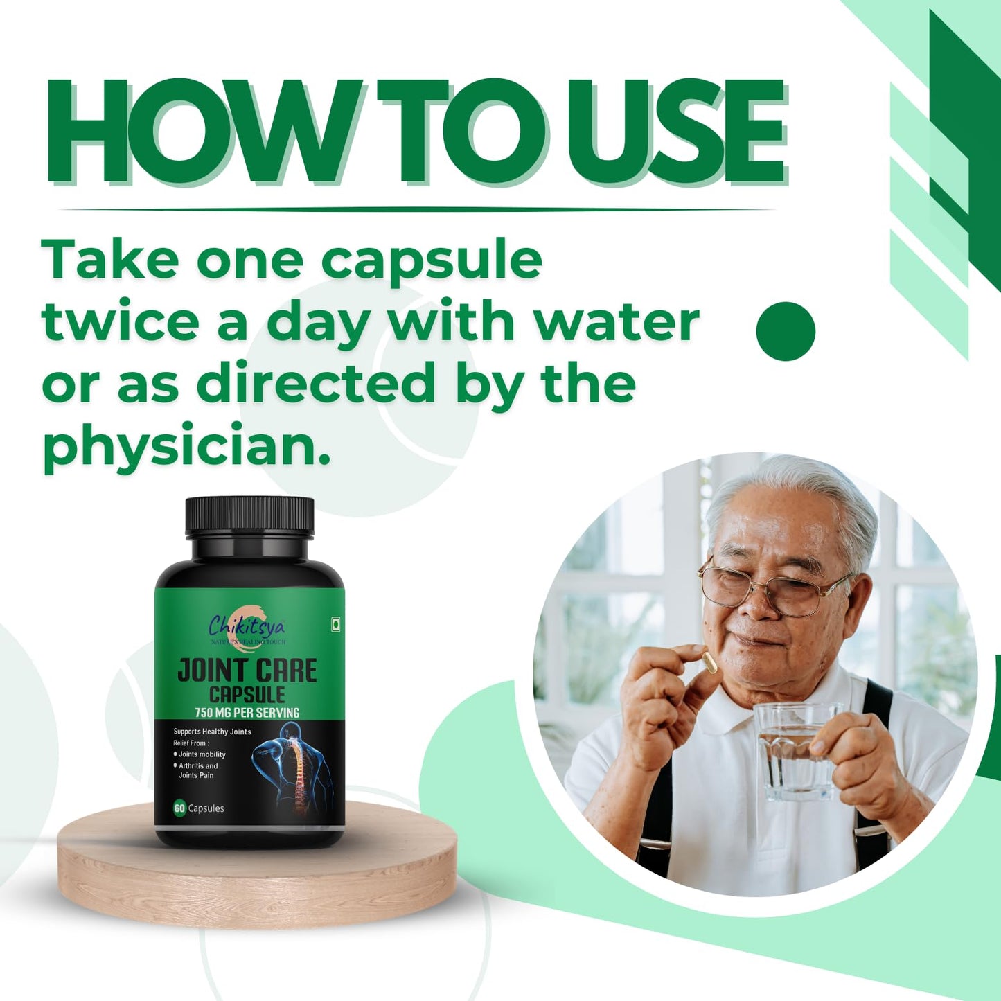 Chikitsya Joint Care Capsules for Joint Pain Relief | Boswellia, Curcumin and Triphala | Joint Support Supplement for Cartilage &Muscles Health| Increased Mobility For Men&Women-60 Veg Capsules