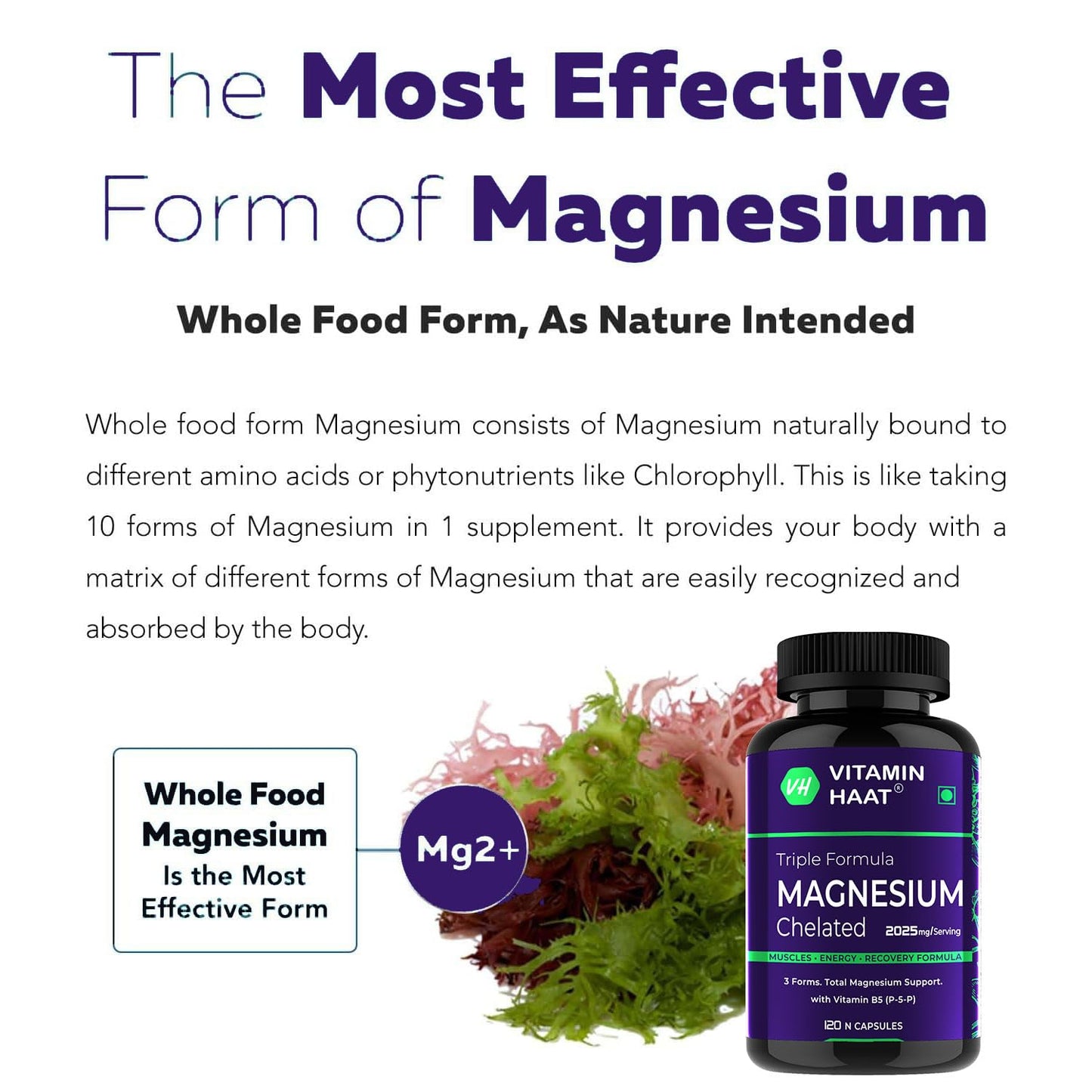 Magnesium Supplement | Magnesium Glycinate and Citrate with Vitamin B6 Supports Muscle Recovery & Better Sleep | Triple Mineral Complex |2025mg Per Serving | 120 Capsule by VitaminHaat