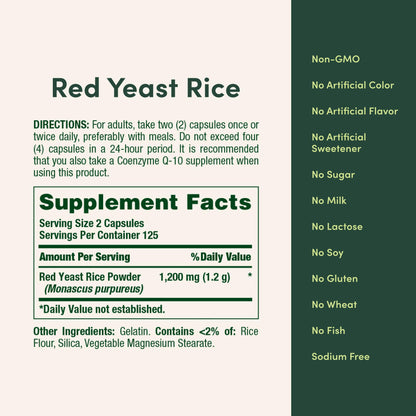 Nature's Bounty Red Yeast Rice, 600 mg, 250 Capsules