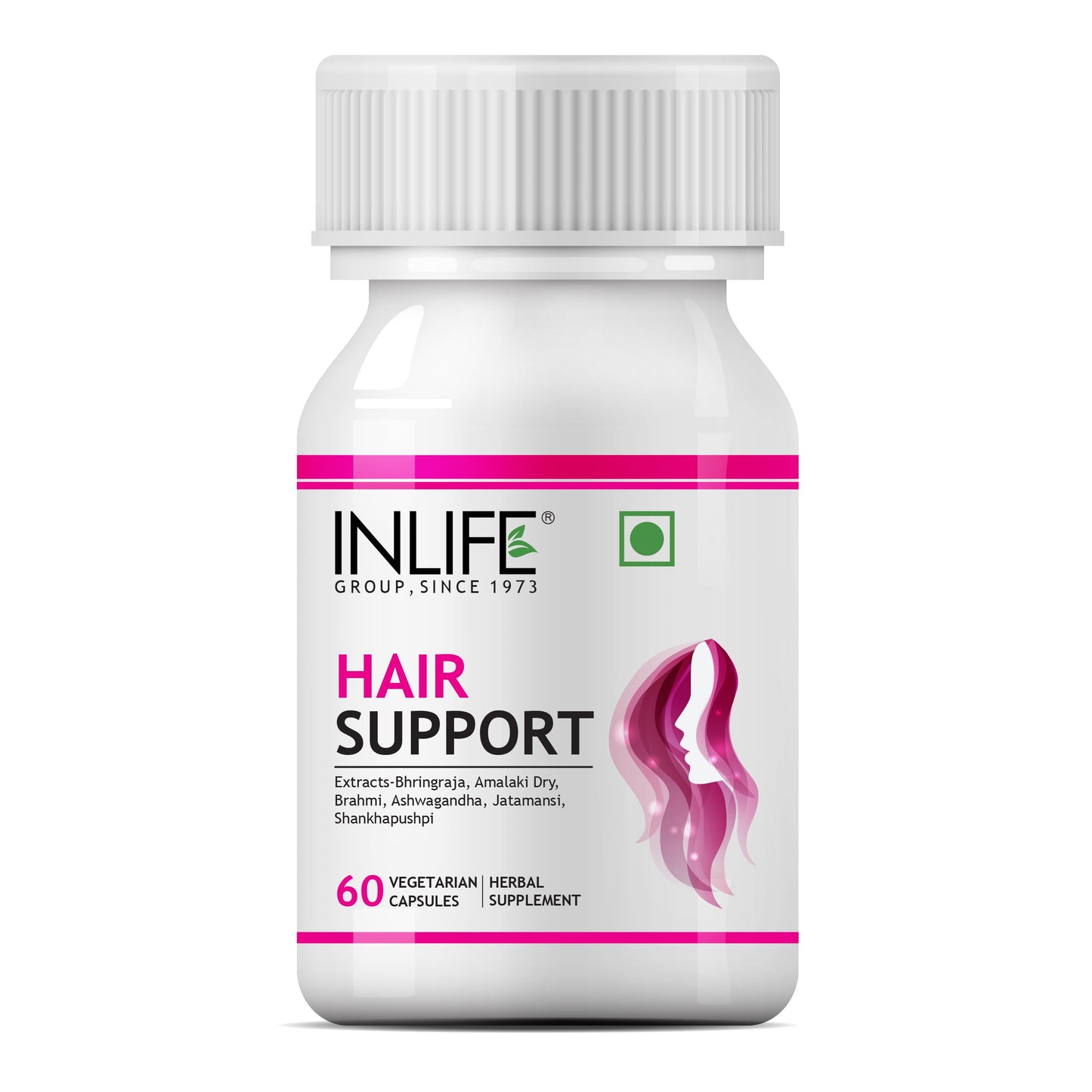 INLIFE Hair Support 500mg, Bhringraj Brahmi Ashwagandha, 60 Veg Capsules (Pack of 1, 60)