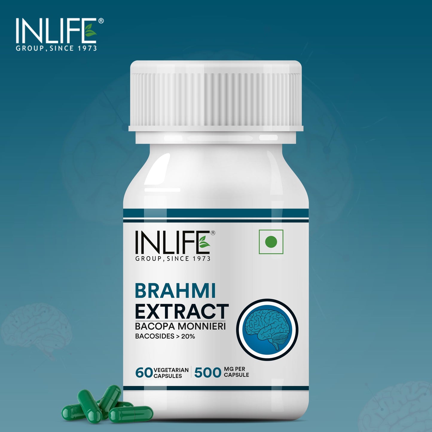 INLIFE Brahmi Capsules 500mg | Bacopa Monnieri Extract | Bacosides > 20- image 2