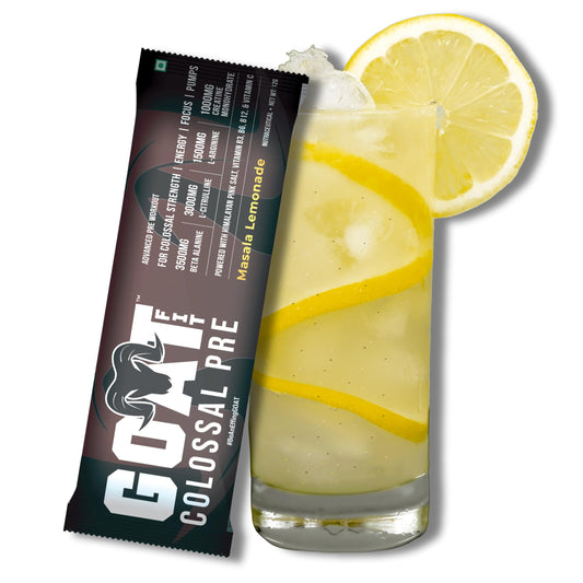GOAT Fit Colossal Pre | PreWorkout Powder 200mg Caffeine 3.5g Beta-Alanine 3g Citrulline 1.5g Arginine 1g Creatine with Himalayan Pink Salt (12gm Single Serving, Masala Lemonade)