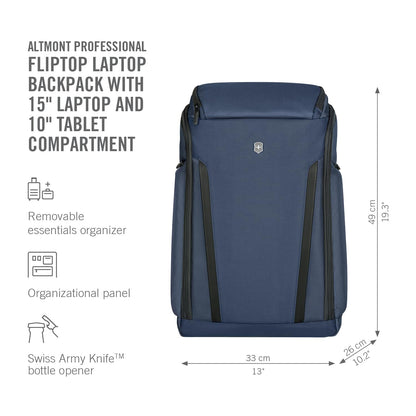 Victorinox Swiss Designed Backpack, Altmont Professional Fliptop Laptop Backpack, Navy Blue, Dedicated Laptop and Tablet Compartment, Business Travel Office Bag For Men, 26 Litres, (653287)