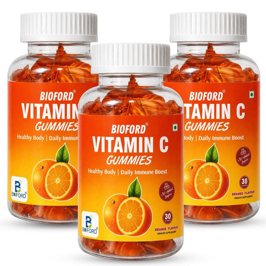 Bioford Vitamin C Gummies with Zinc for Daily Immunity Booster & Antioxidant Support Supplement for Healthy Skin, Hair & Nails, Skincare Orange Flavour Chewable Gummies,Nutraceutical Immune Support
