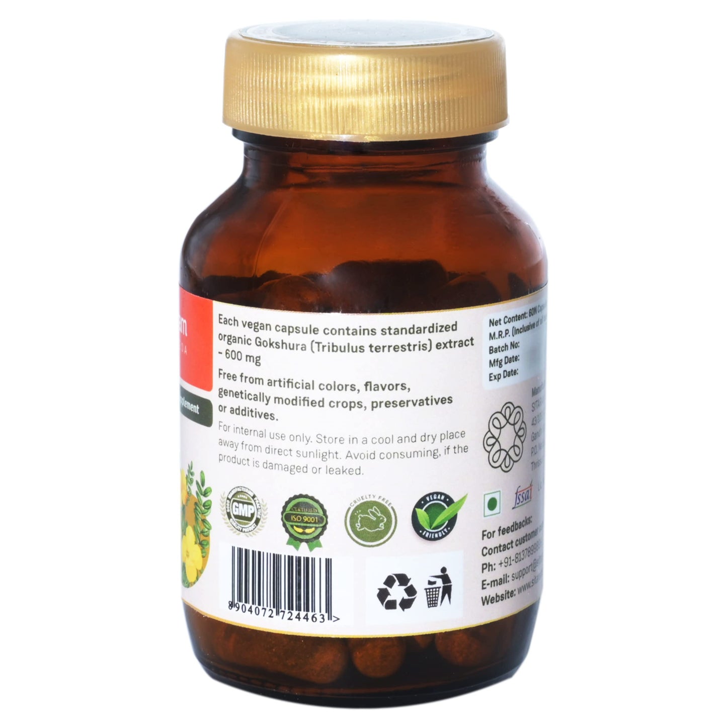 Sitaram Ayurveda Gokshura Capsules 60 Nos | More Potent 600 MG Extract- image 3