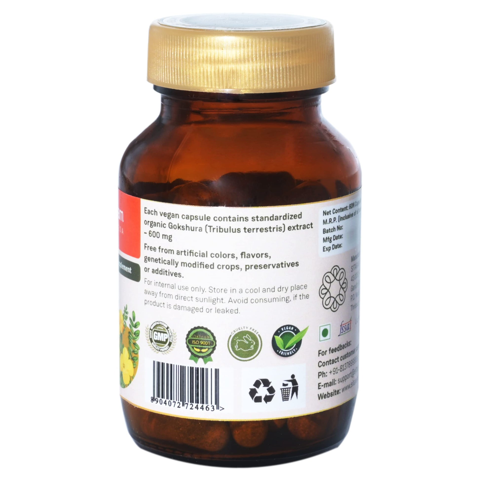 Sitaram Ayurveda Gokshura Capsules 60 Nos | More Potent 600 MG Extract- image 3