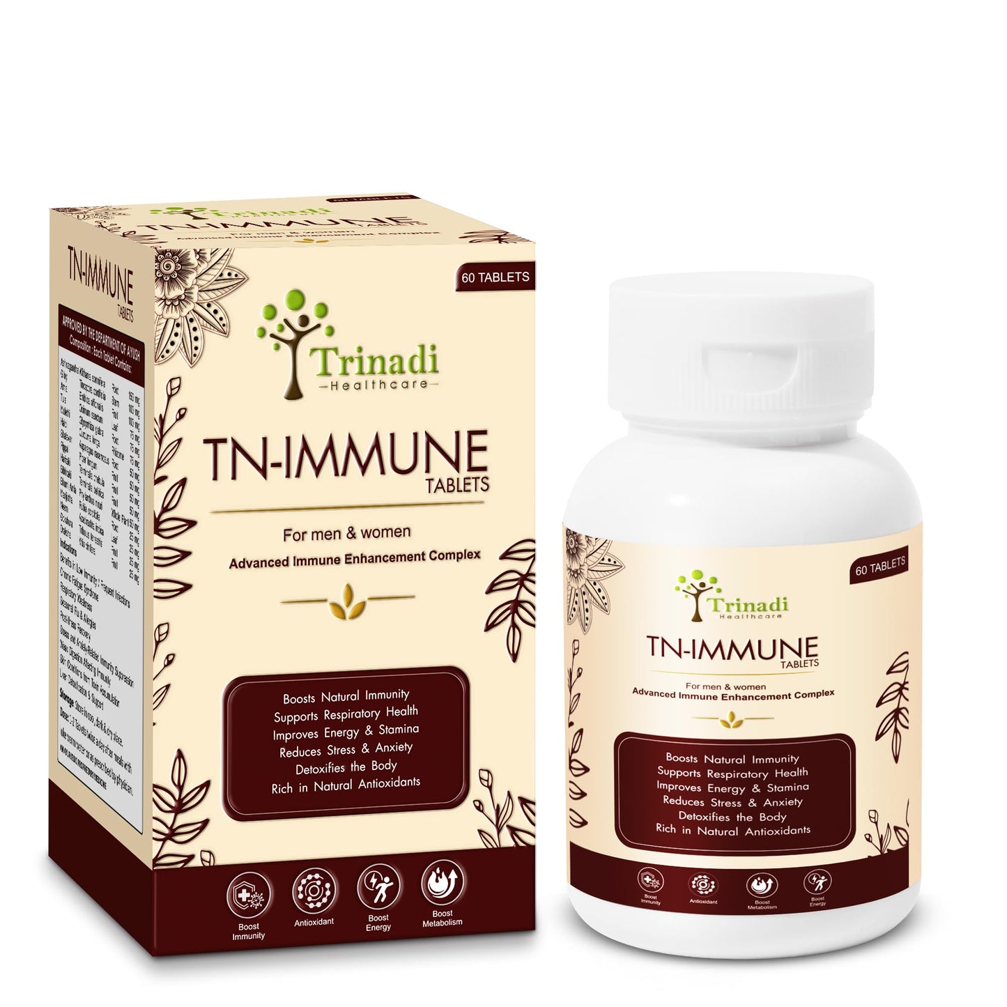 Trinadi Healthcare TN-IMMUNE Advanced Immune Enhancement Complex (Tablets & Syrup). Boosts immunity, respiratory health, energy, and reduces stress. (Combo OF 2)