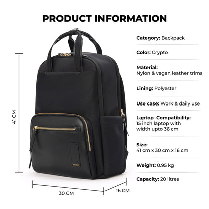 MOKOBARA Sundae Backpack | Fits 15 Inch Laptop, 20L Capacity, Scratch-Free Microsuede Lining | Water Resistant Soft Nylon Fabric, Vegan Leather Trims | Organized Travel | Money Moves, Black