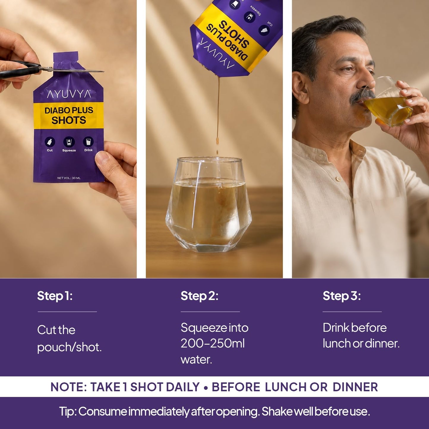 Ayuvya Diabo Plus Shots | For Type 2 Diabetes & PreDiabetes | Helps Manage Healthy Sugar Levels | Packed With Powerful Ayurvedic Ingredients Jamun, Karela, Neem & 10+ Ayurvedic Herbs | No Added Sugar| Pack of 1 Month