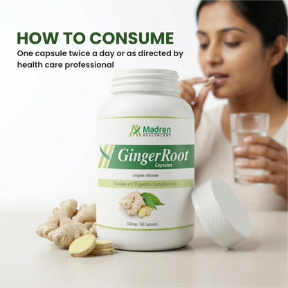 Madren Healthcare Ginger Root Extract 550mg Capsules with 5% Gingerols | Herbal Digestive Wellness Supplement | Supports Daily Wellness & Gut Comfort | Vegan | Non-GMO | 60 Veg Capsules (Pack of 3)