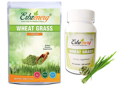 ERBZENERG Organic WHEATGRASS Powder 100g and 60 Capsules