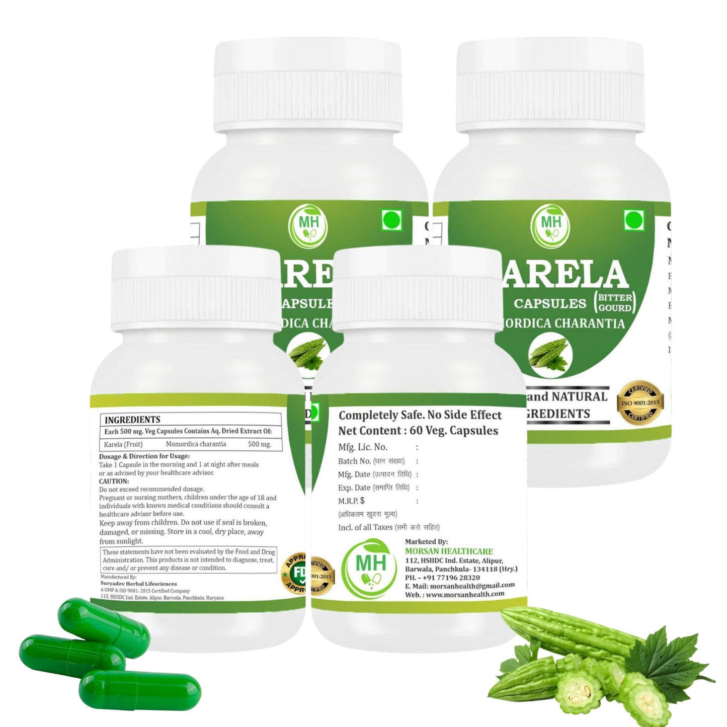 MORSAN HEALTHCARE | Karela Capsules 500mg – 60 Count | 4 Pack | Vegetarian | Plant-Based | Herbal Supplement | No Artificial Additives | Gluten-Free | Organic |